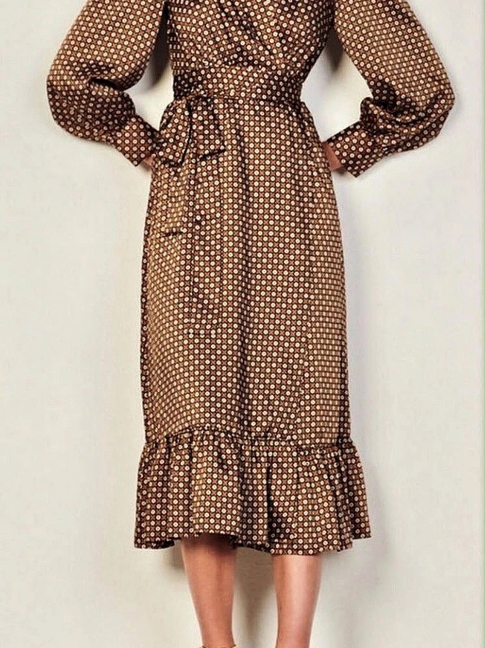 Sandro Geometric Midi Dress in Brown & White Like New